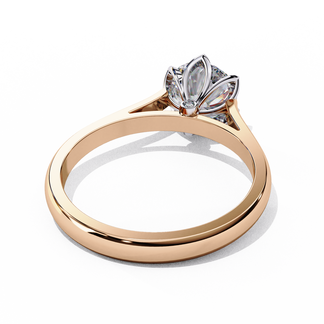 Round Cut Moissanite Engagement Ring | Six Prong Solitaire with Hidden Diamond Accents