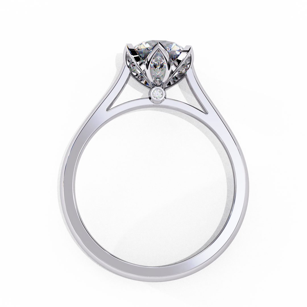 Round Cut Moissanite Engagement Ring | Six Prong Solitaire with Hidden Diamond Accents