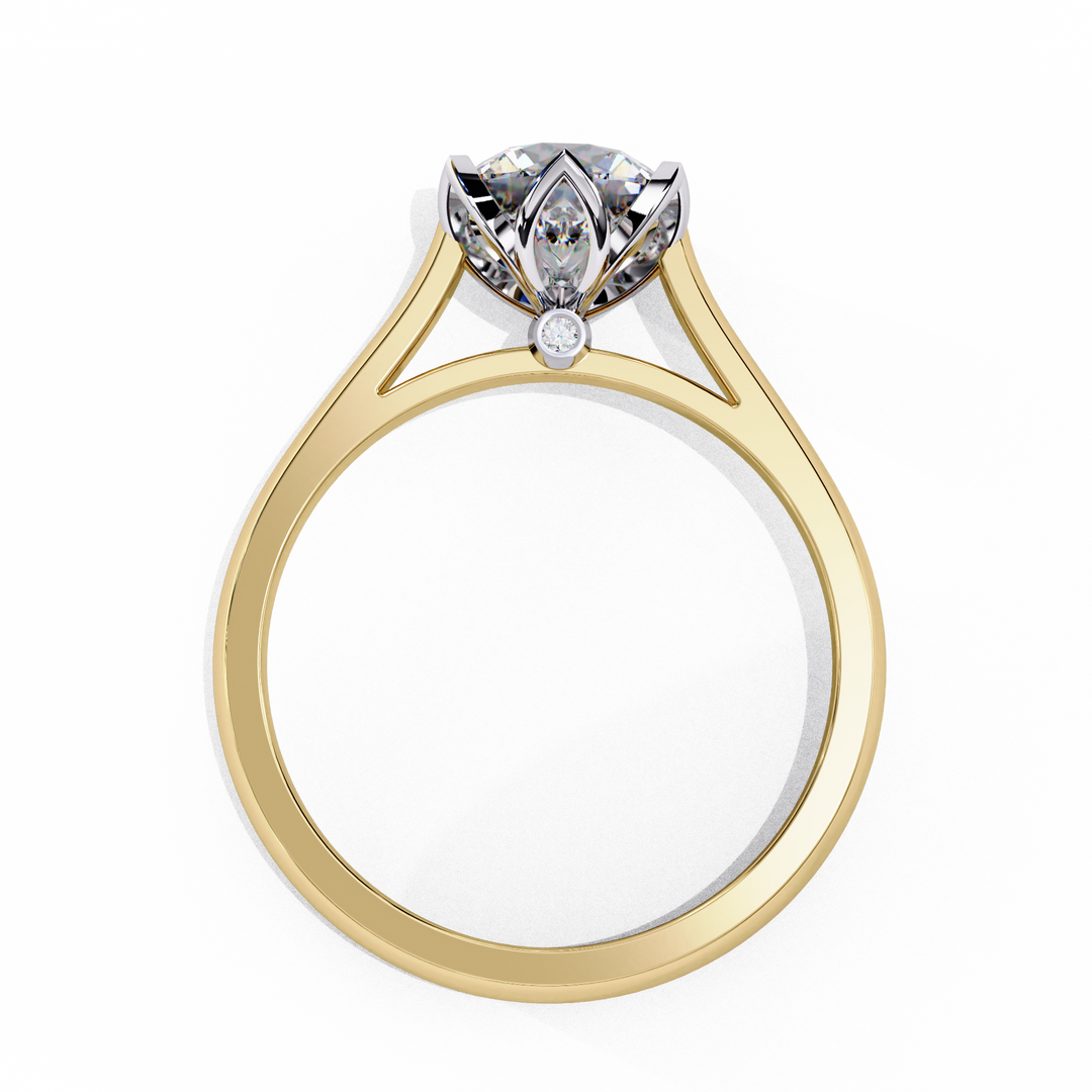 Round Cut Moissanite Engagement Ring | Six Prong Solitaire with Hidden Diamond Accents