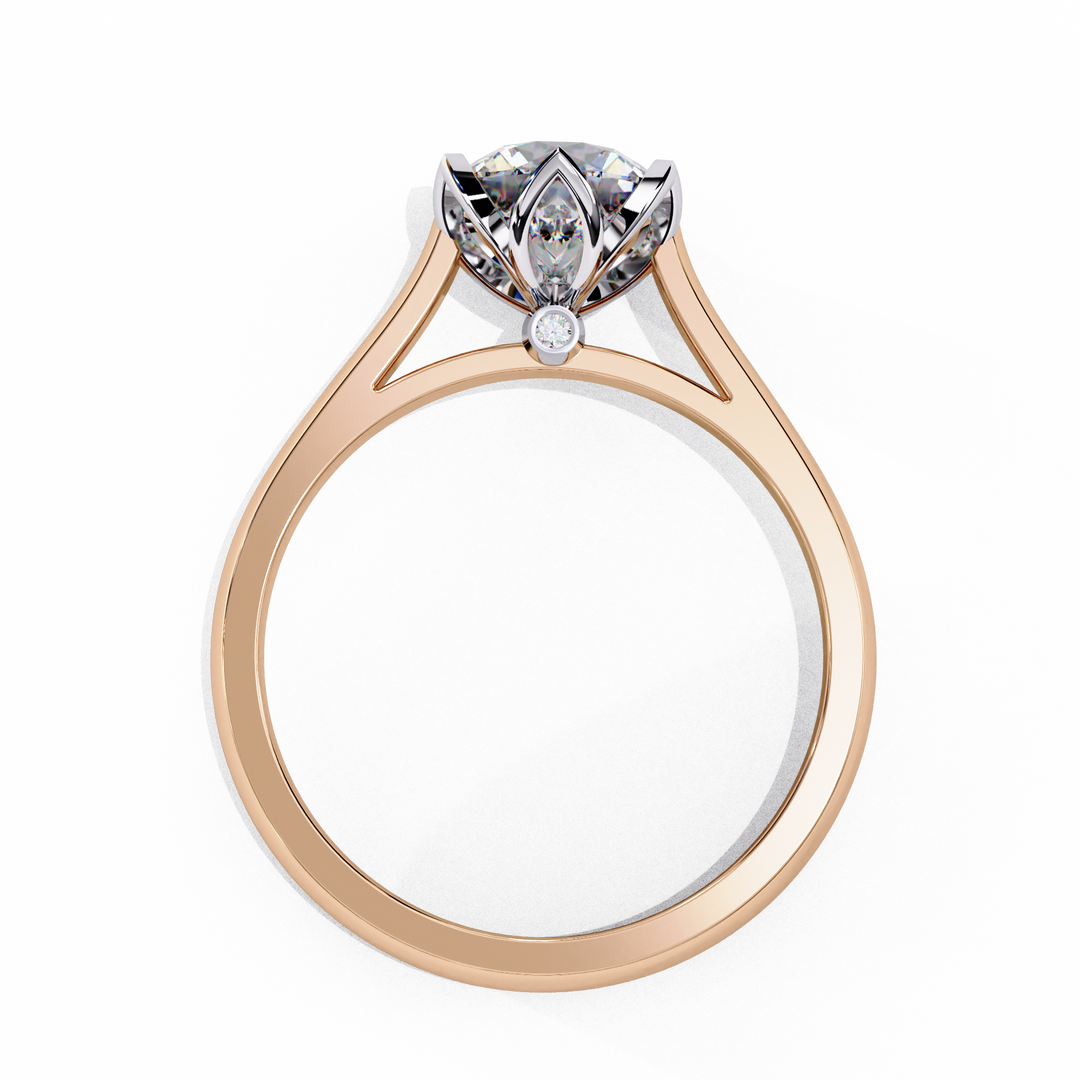 Round Cut Moissanite Engagement Ring | Six Prong Solitaire with Hidden Diamond Accents