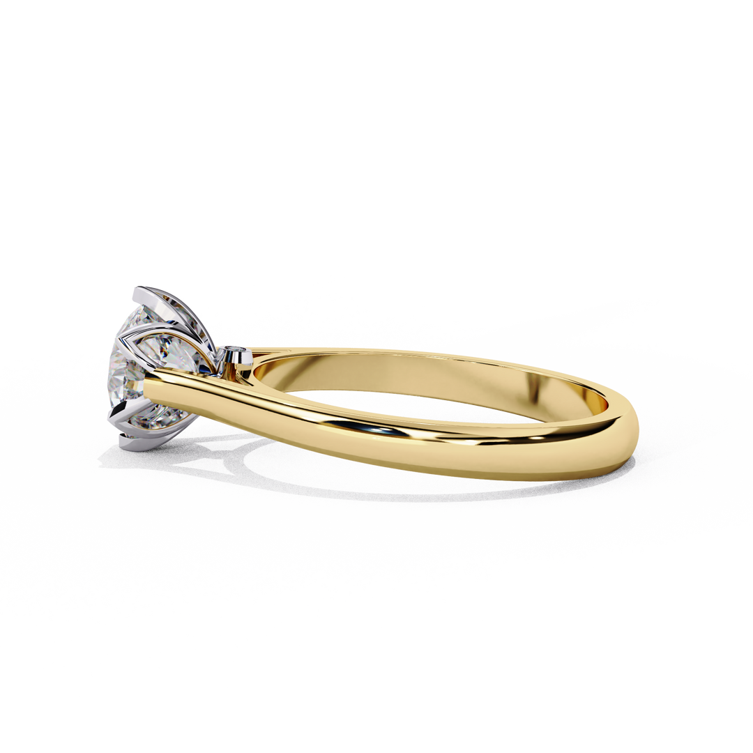 Round Cut Moissanite Engagement Ring | Six Prong Solitaire with Hidden Diamond Accents