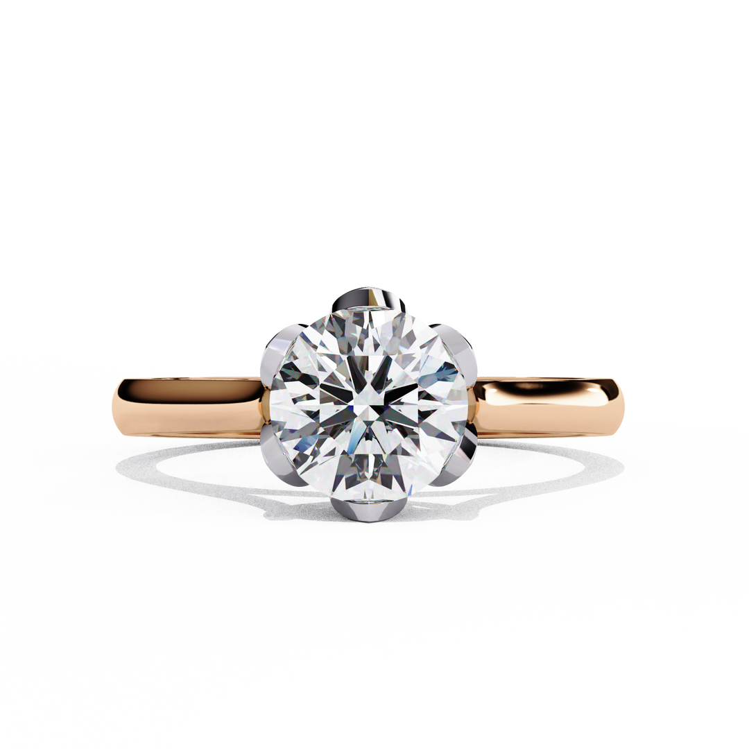 Round Cut Moissanite Engagement Ring | Six Prong Solitaire with Hidden Diamond Accents