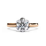 Round Cut Lab Grown Diamond Engagement Ring | Six Prong Solitaire with Hidden Diamond Accents