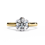 Load image into Gallery viewer, Round Cut Moissanite Engagement Ring | Six Prong Solitaire with Hidden Diamond Accents
