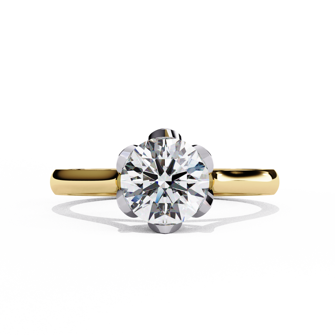 Round Cut Moissanite Engagement Ring | Six Prong Solitaire with Hidden Diamond Accents