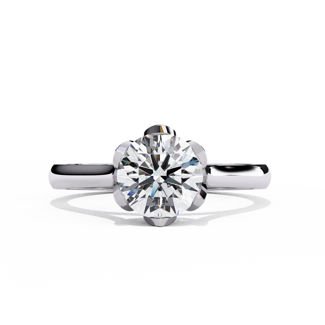 Round Cut Moissanite Engagement Ring | Six Prong Solitaire with Hidden Diamond Accents