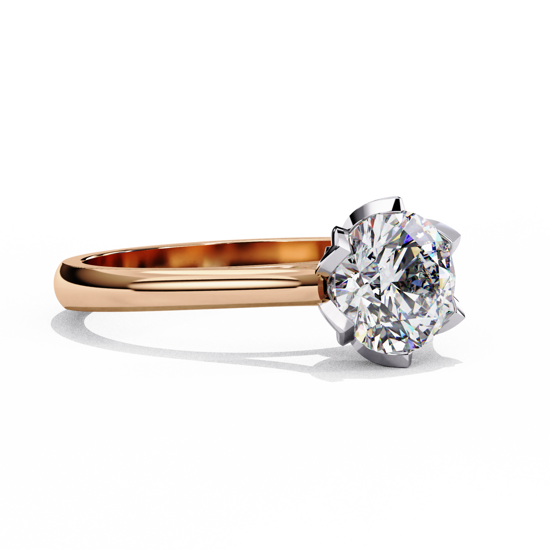 Round Cut Moissanite Engagement Ring | Six Prong Solitaire with Hidden Diamond Accents