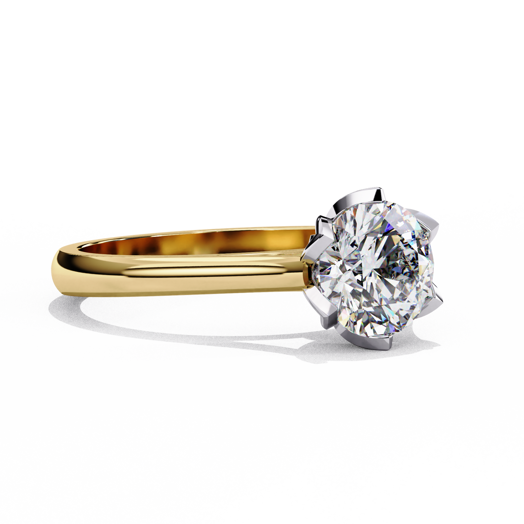 Round Cut Moissanite Engagement Ring | Six Prong Solitaire with Hidden Diamond Accents
