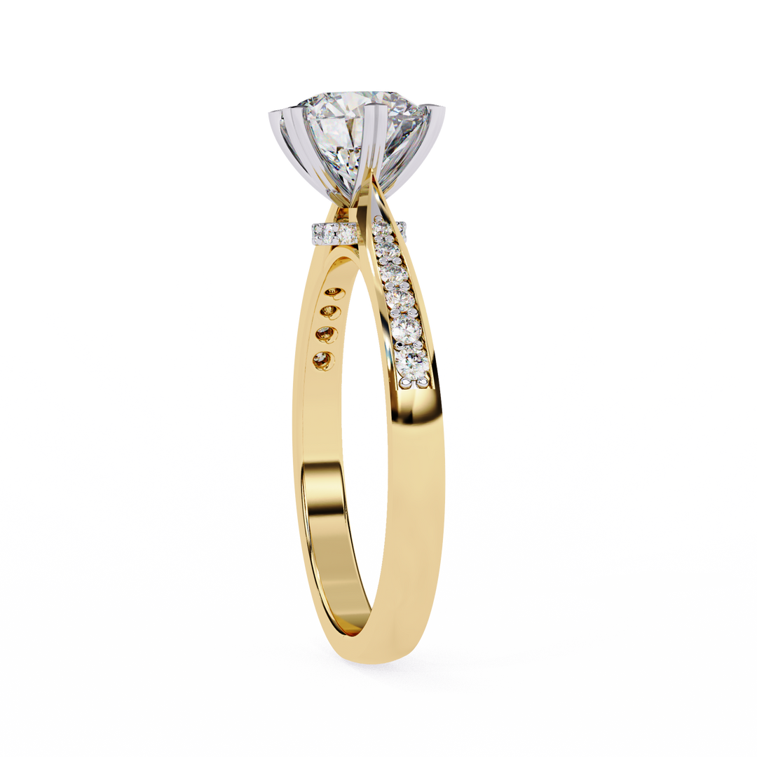 Round Cut Lab Grown Diamond Solitaire Engagement Ring | Classic 6-Prong Bridal Ring | 18K Gold & Platinum