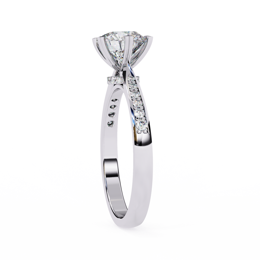 Round Cut Lab Grown Diamond Solitaire Engagement Ring | Classic 6-Prong Bridal Ring | 18K Gold & Platinum