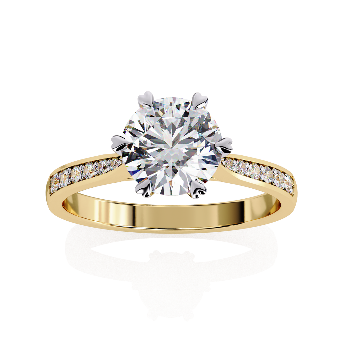 Round Cut Lab Grown Diamond Solitaire Engagement Ring | Classic 6-Prong Bridal Ring | 18K Gold & Platinum