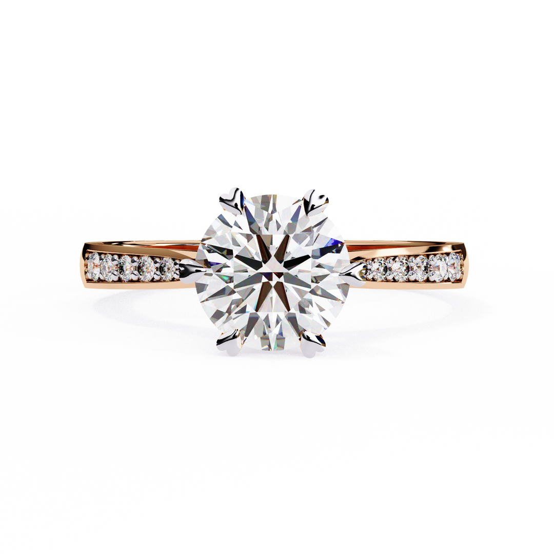 Round Cut Lab Grown Diamond Solitaire Engagement Ring | Classic 6-Prong Bridal Ring | 18K Gold & Platinum