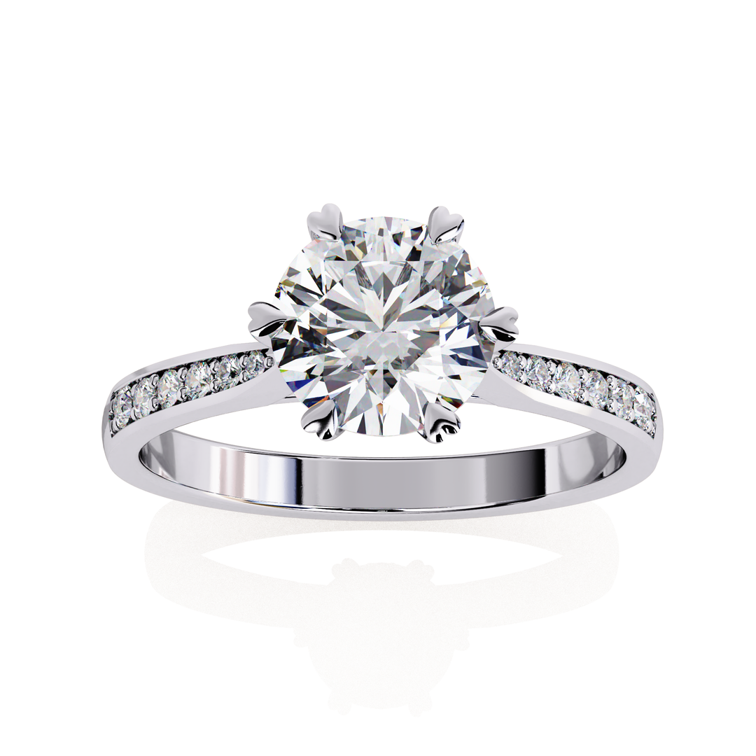 Round Cut Lab Grown Diamond Solitaire Engagement Ring | Classic 6-Prong Bridal Ring | 18K Gold & Platinum