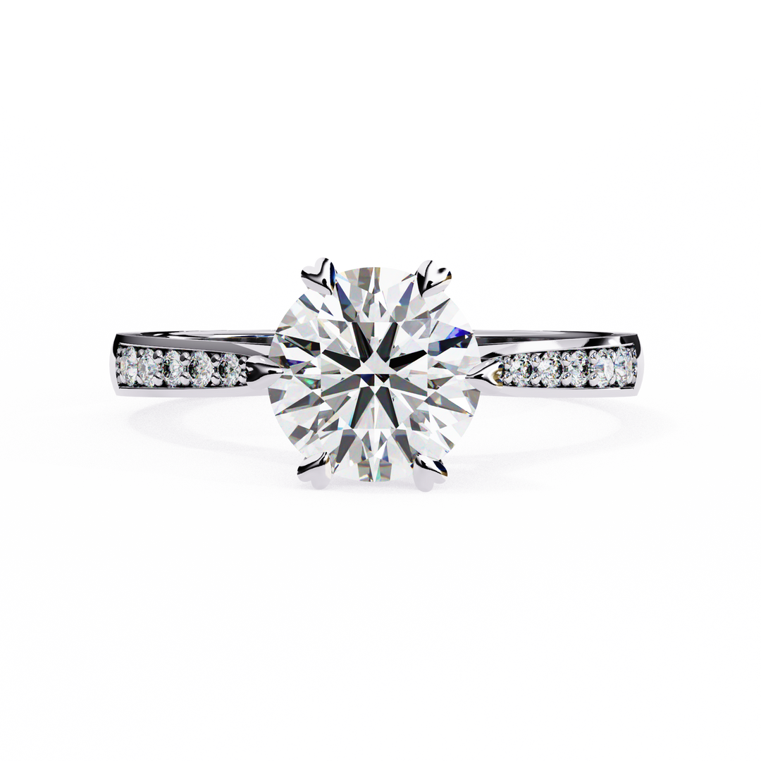 Round Cut Lab Grown Diamond Solitaire Engagement Ring | Classic 6-Prong Bridal Ring | 18K Gold & Platinum