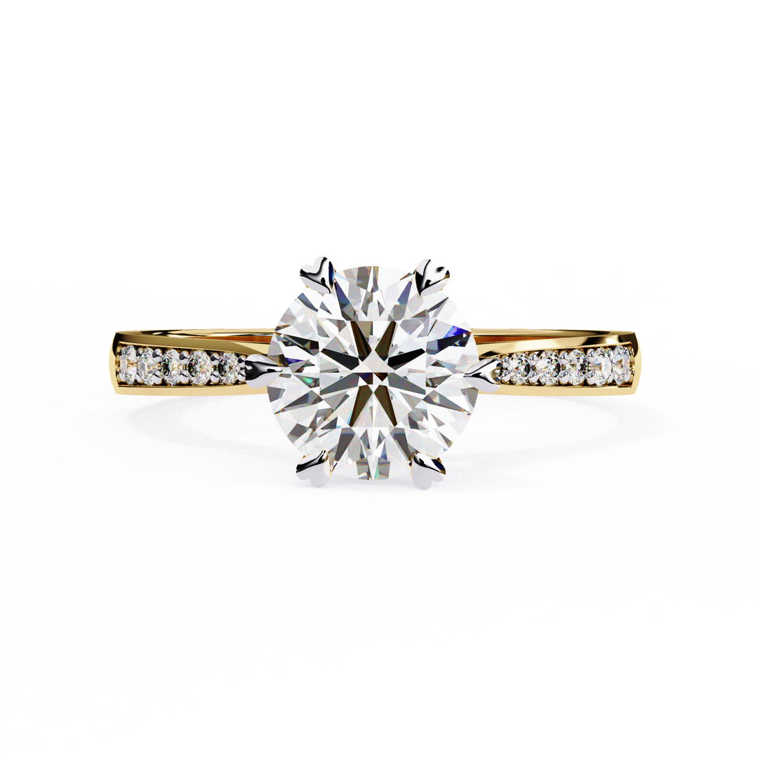Round Cut Lab Grown Diamond Solitaire Engagement Ring | Classic 6-Prong Bridal Ring | 18K Gold & Platinum