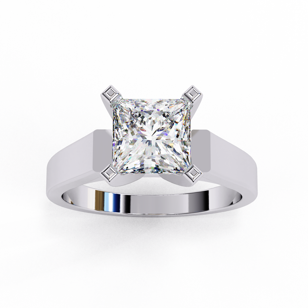 Princess Cut Moissanite Solitaire Engagement Ring | Classic 4-Prong Setting | 18K Gold & Platinum (Copy)