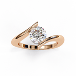 Load image into Gallery viewer, Bypass Round Cut Moissanite Engagement Ring | Modern Solitaire Twist Design | 18K Gold or Platinum
