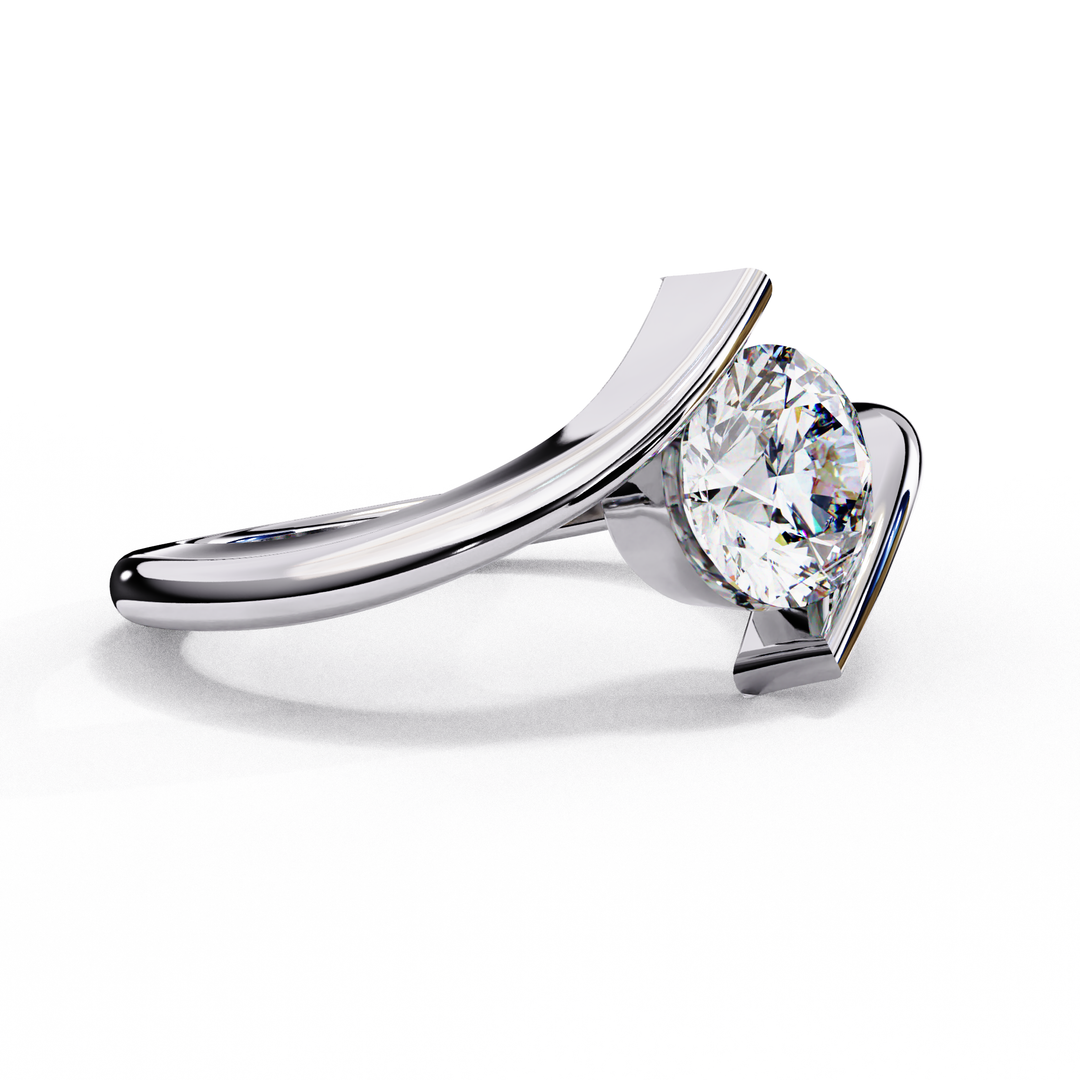 Bypass Round Cut Moissanite Engagement Ring | Modern Solitaire Twist Design | 18K Gold or Platinum