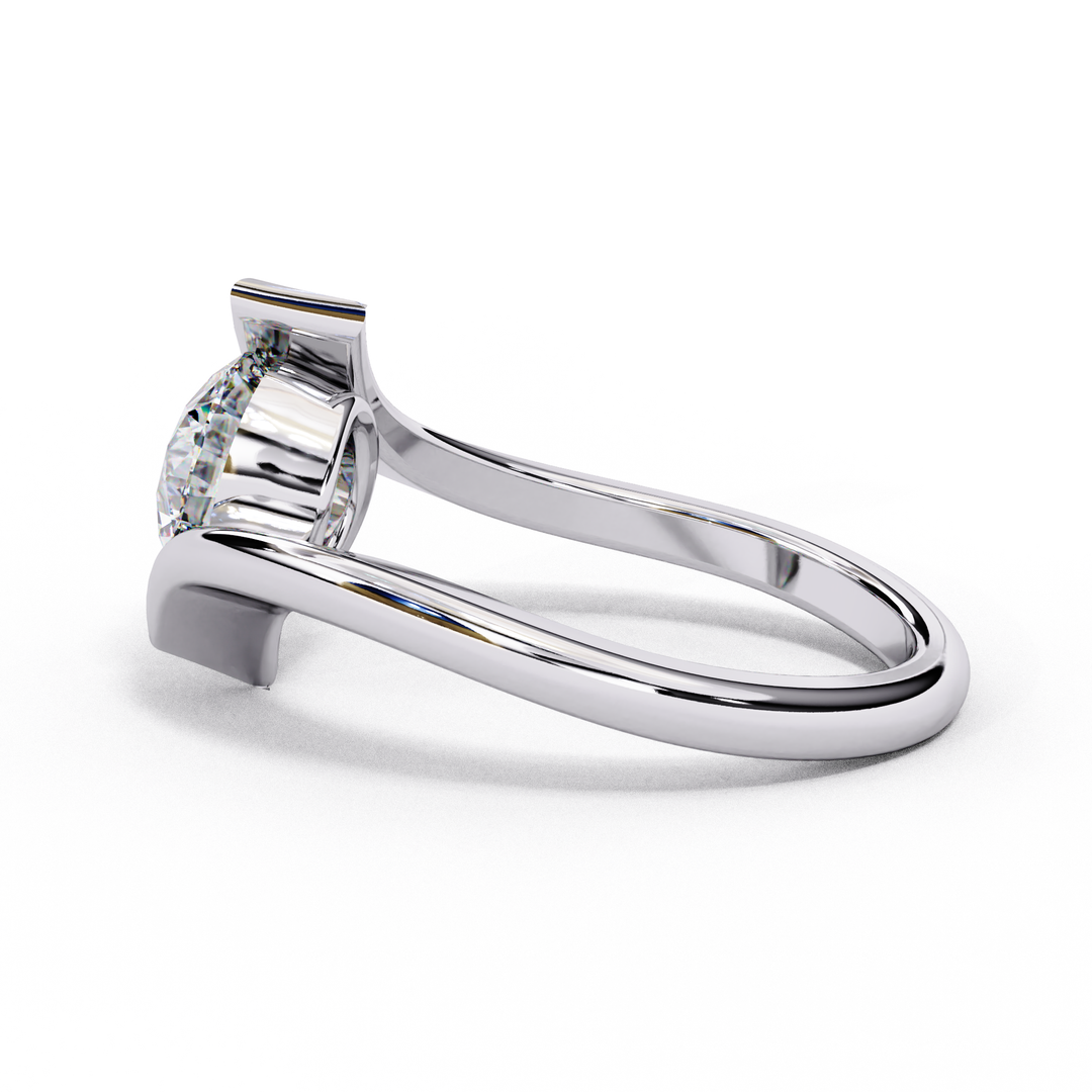 Bypass Round Cut Moissanite Engagement Ring | Modern Solitaire Twist Design | 18K Gold or Platinum