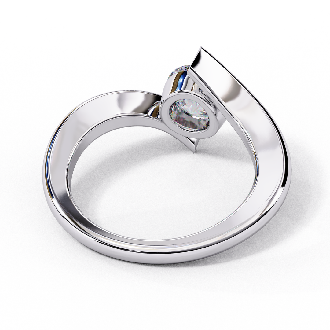 Bypass Round Cut Moissanite Engagement Ring | Modern Solitaire Twist Design | 18K Gold or Platinum