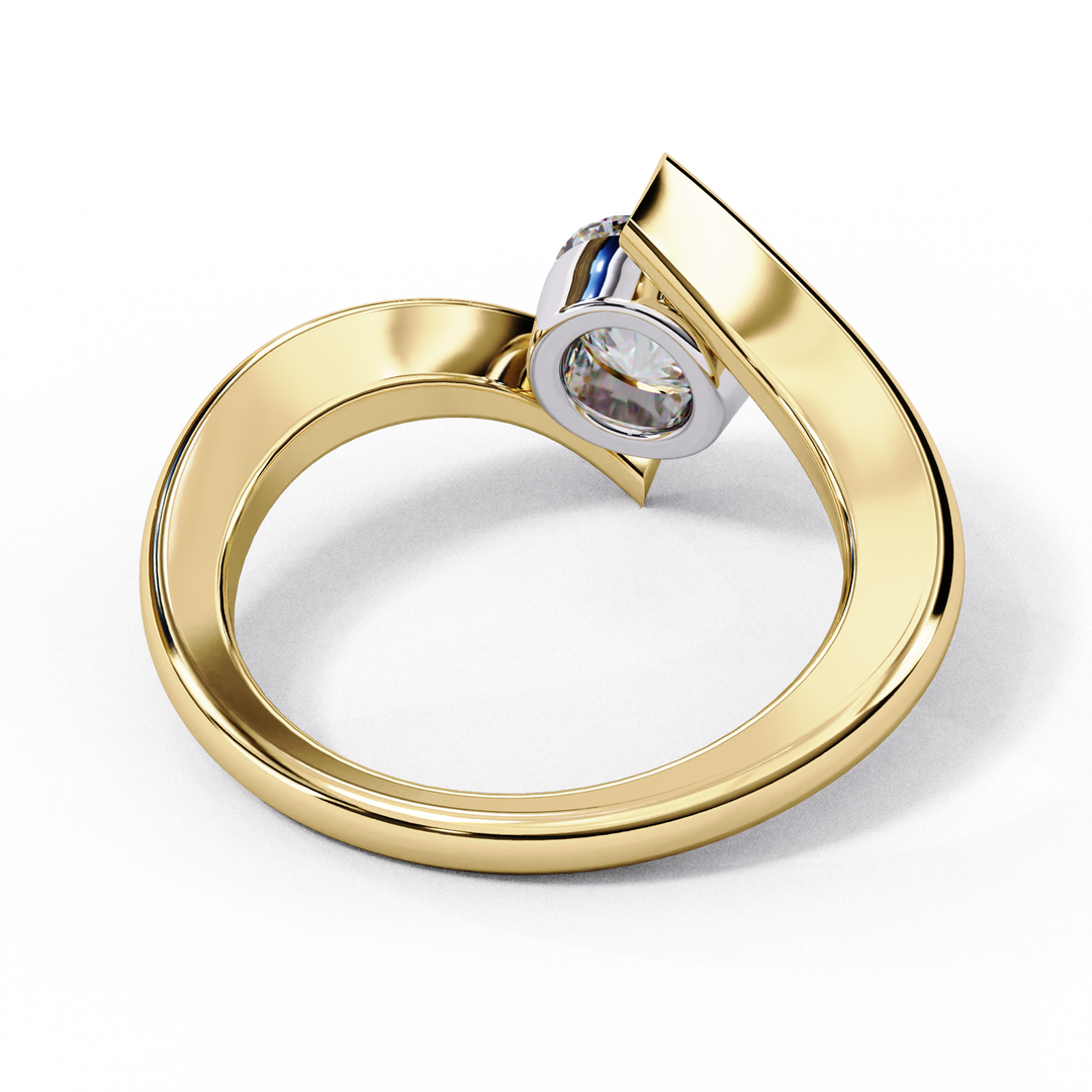 Bypass Round Cut Moissanite Engagement Ring | Modern Solitaire Twist Design | 18K Gold or Platinum