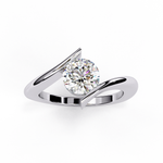 Load image into Gallery viewer, Bypass Round Cut Moissanite Engagement Ring | Modern Solitaire Twist Design | 18K Gold or Platinum
