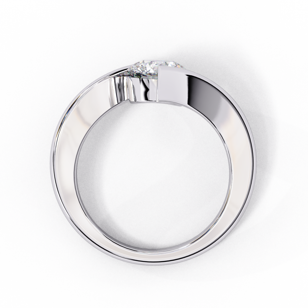 Bypass Round Cut Moissanite Engagement Ring | Modern Solitaire Twist Design | 18K Gold or Platinum