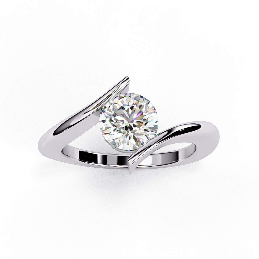 Bypass Round Cut Moissanite Engagement Ring | Modern Solitaire Twist Design | 18K Gold or Platinum