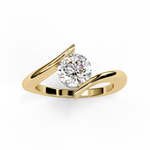 Load image into Gallery viewer, Bypass Round Cut Moissanite Engagement Ring | Modern Solitaire Twist Design | 18K Gold or Platinum
