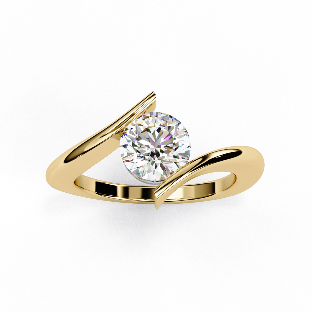 Bypass Round Cut Moissanite Engagement Ring | Modern Solitaire Twist Design | 18K Gold or Platinum