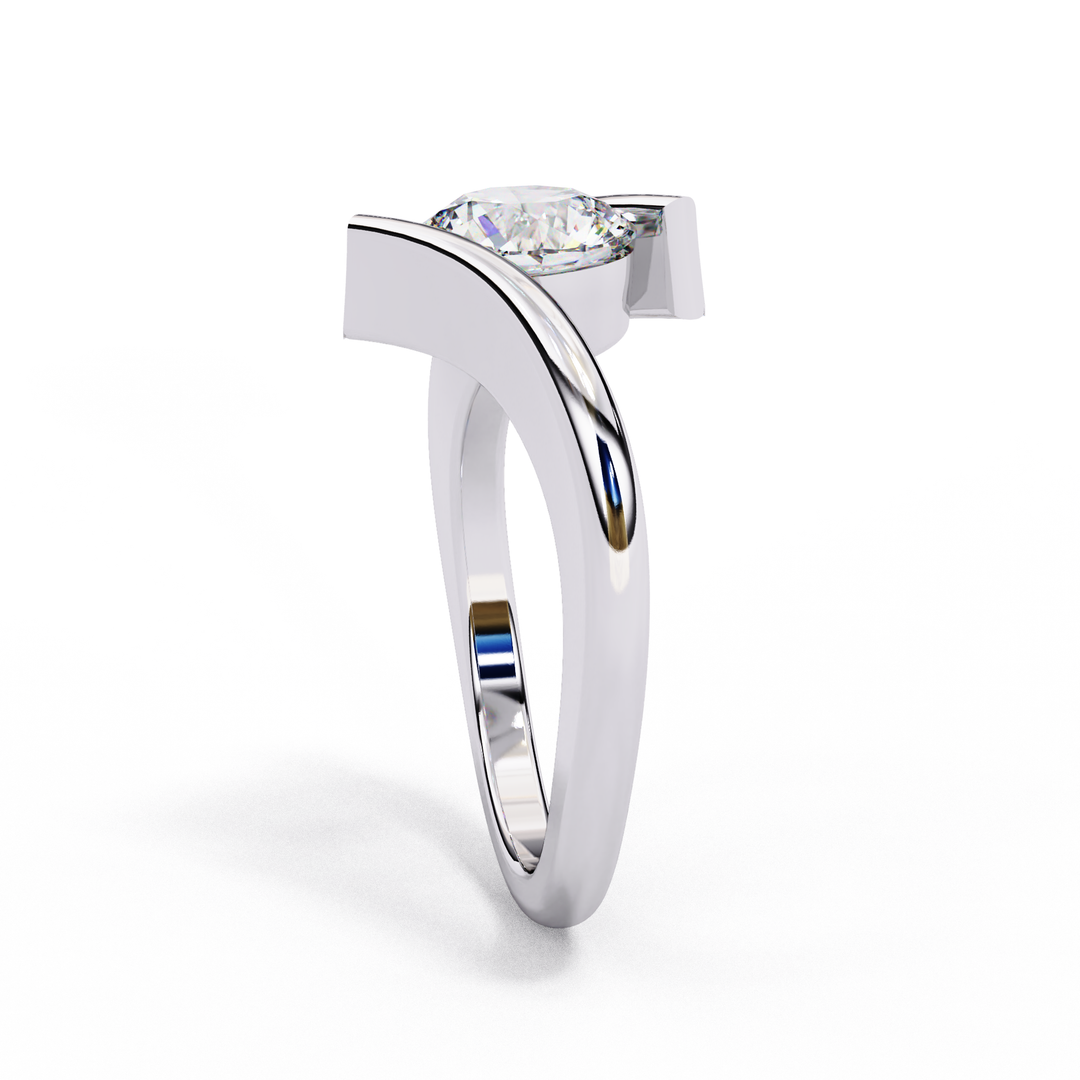Bypass Round Cut Moissanite Engagement Ring | Modern Solitaire Twist Design | 18K Gold or Platinum