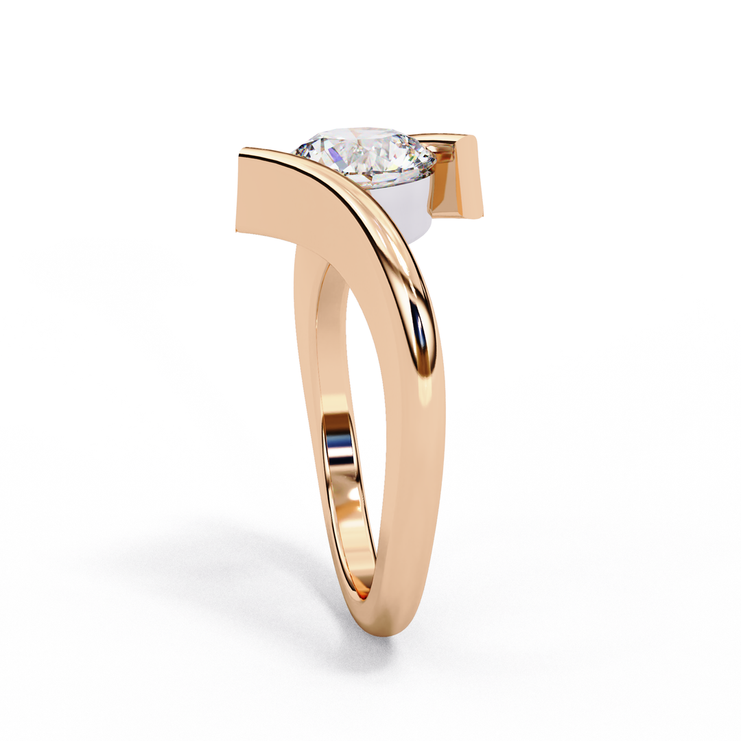 Bypass Round Cut Moissanite Engagement Ring | Modern Solitaire Twist Design | 18K Gold or Platinum