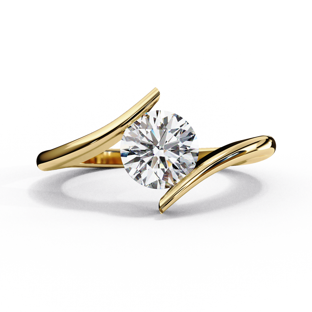 Bypass Round Cut Moissanite Engagement Ring | Modern Solitaire Twist Design | 18K Gold or Platinum