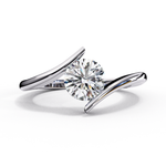 Load image into Gallery viewer, Bypass Round Cut Moissanite Engagement Ring | Modern Solitaire Twist Design | 18K Gold or Platinum
