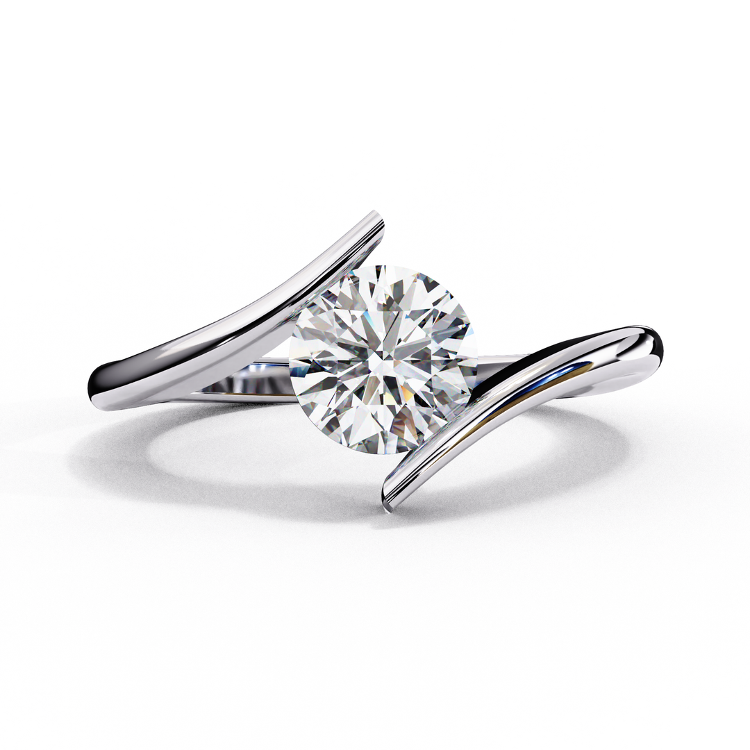 Bypass Round Cut Moissanite Engagement Ring | Modern Solitaire Twist Design | 18K Gold or Platinum