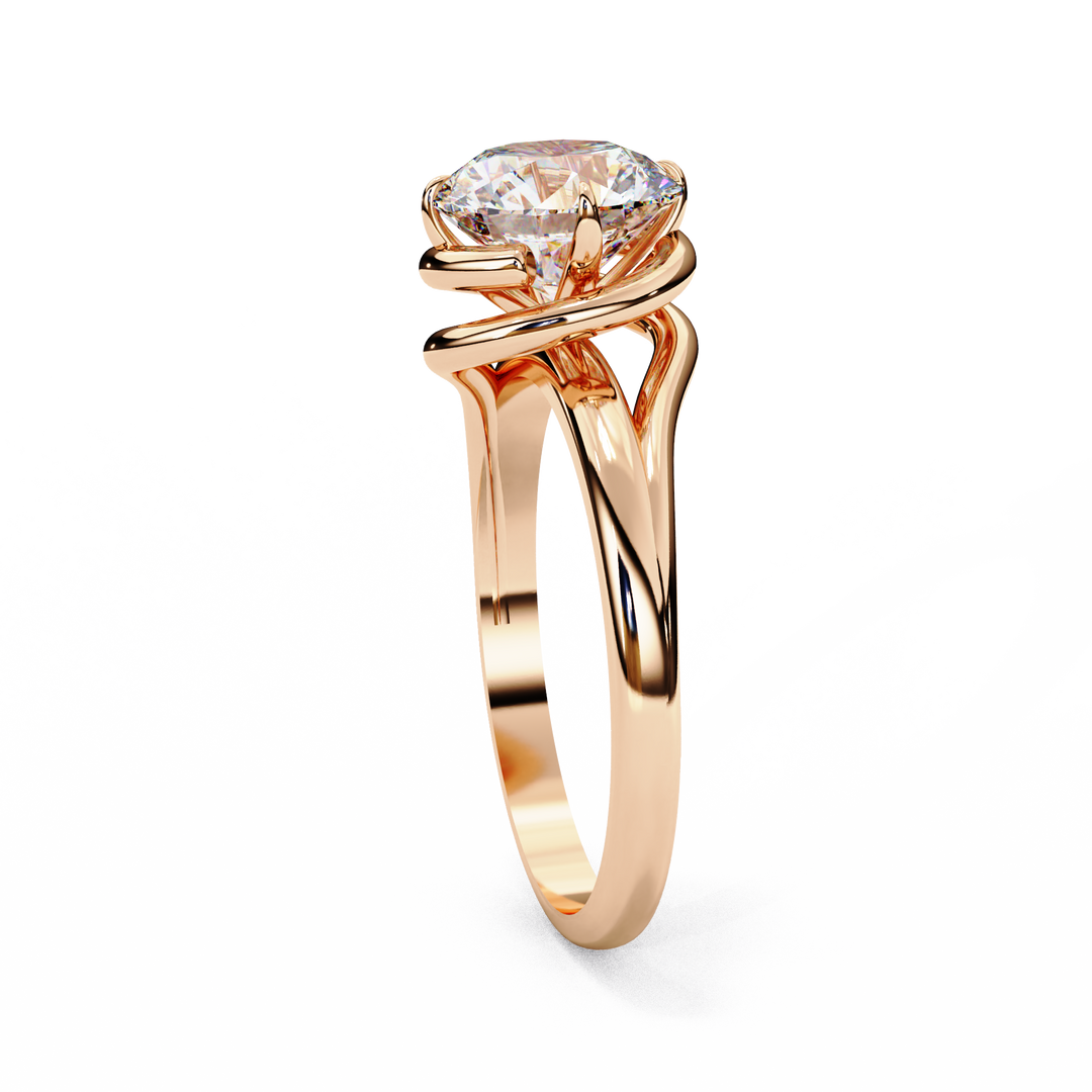 Round Cut Moissanite Engagement Ring | Twisted Rose Gold Solitaire | Ethical & Sustainable Bridal Ring