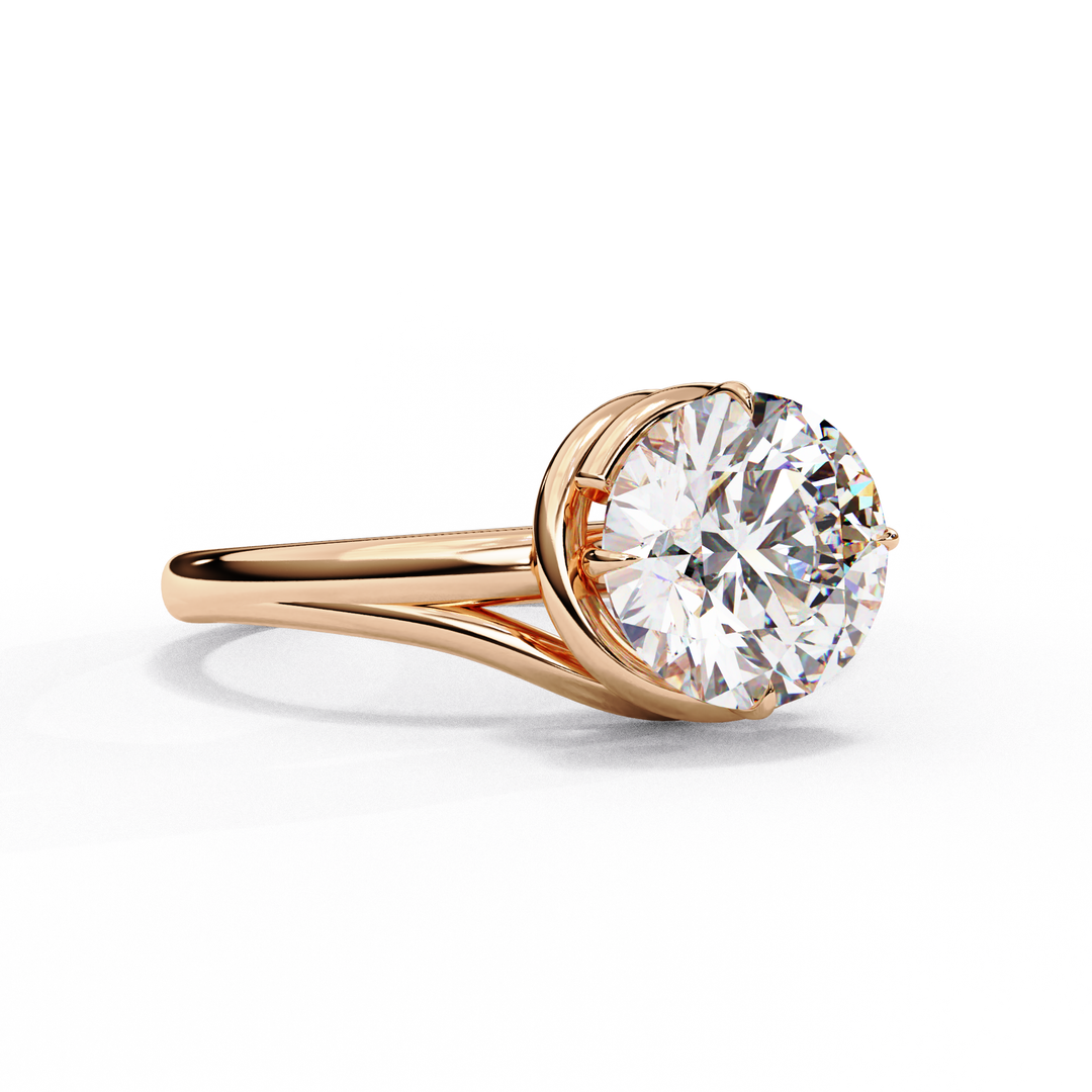 Round Cut Moissanite Engagement Ring | Twisted Rose Gold Solitaire | Ethical & Sustainable Bridal Ring
