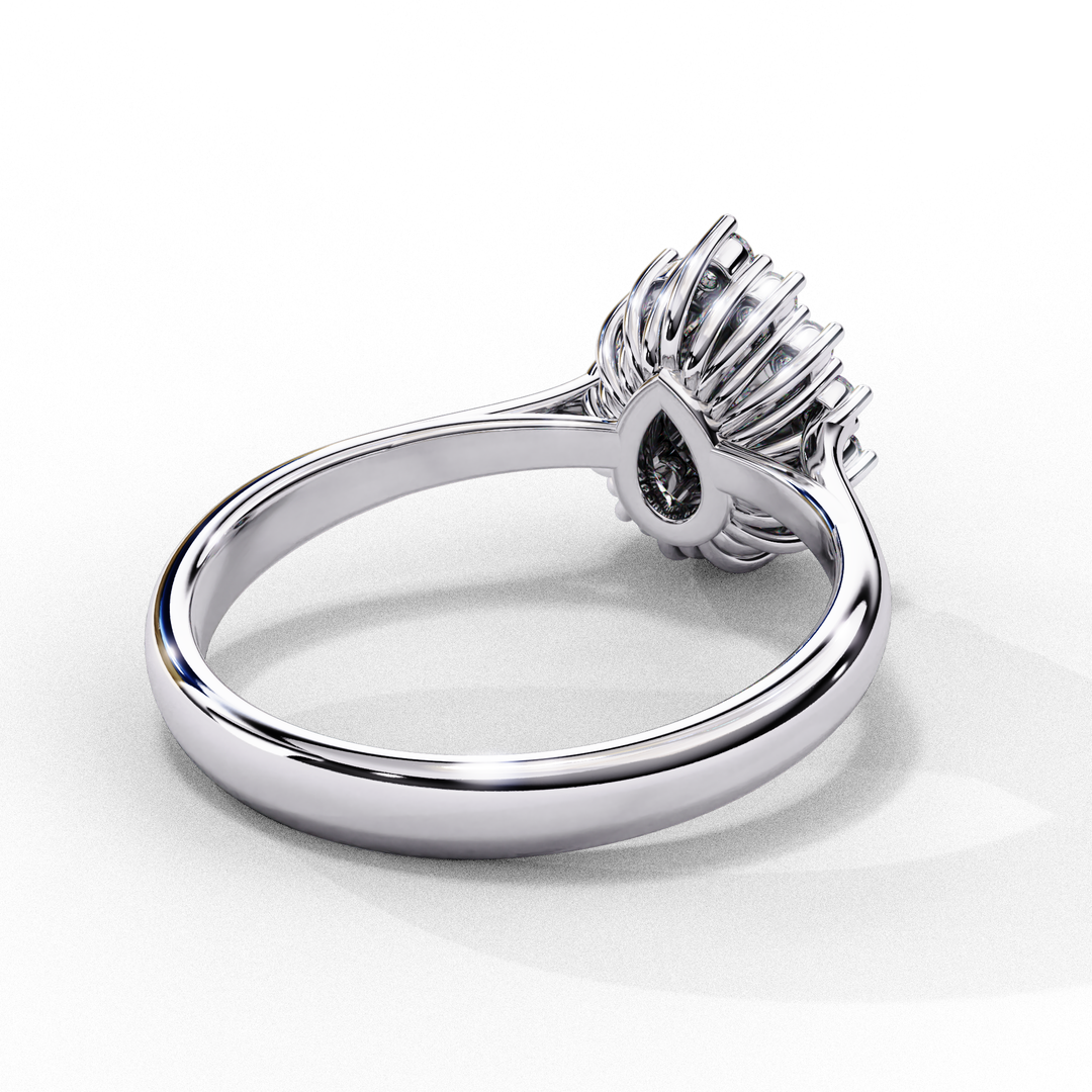 Pear Cut Lab Grown Diamond Engagement Ring With Starburst Halo