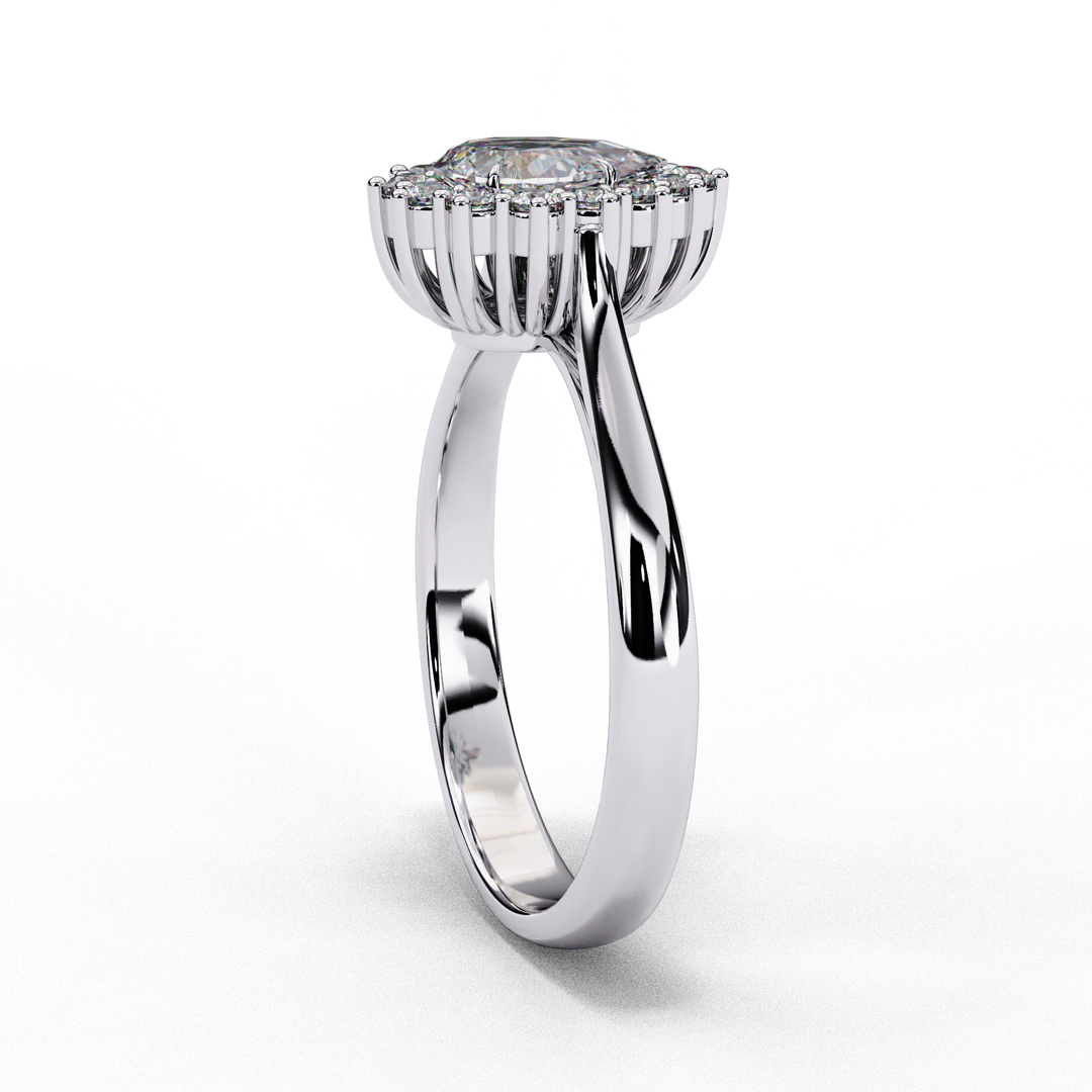 Pear Cut Lab Grown Diamond Engagement Ring With Starburst Halo