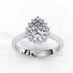 Load image into Gallery viewer, Pear Cut Lab Grown Diamond Engagement Ring With Starburst Halo
