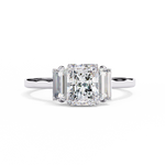 Load image into Gallery viewer, Radiant Cut Moissanite Engagement Ring with Baguette Side Stones
