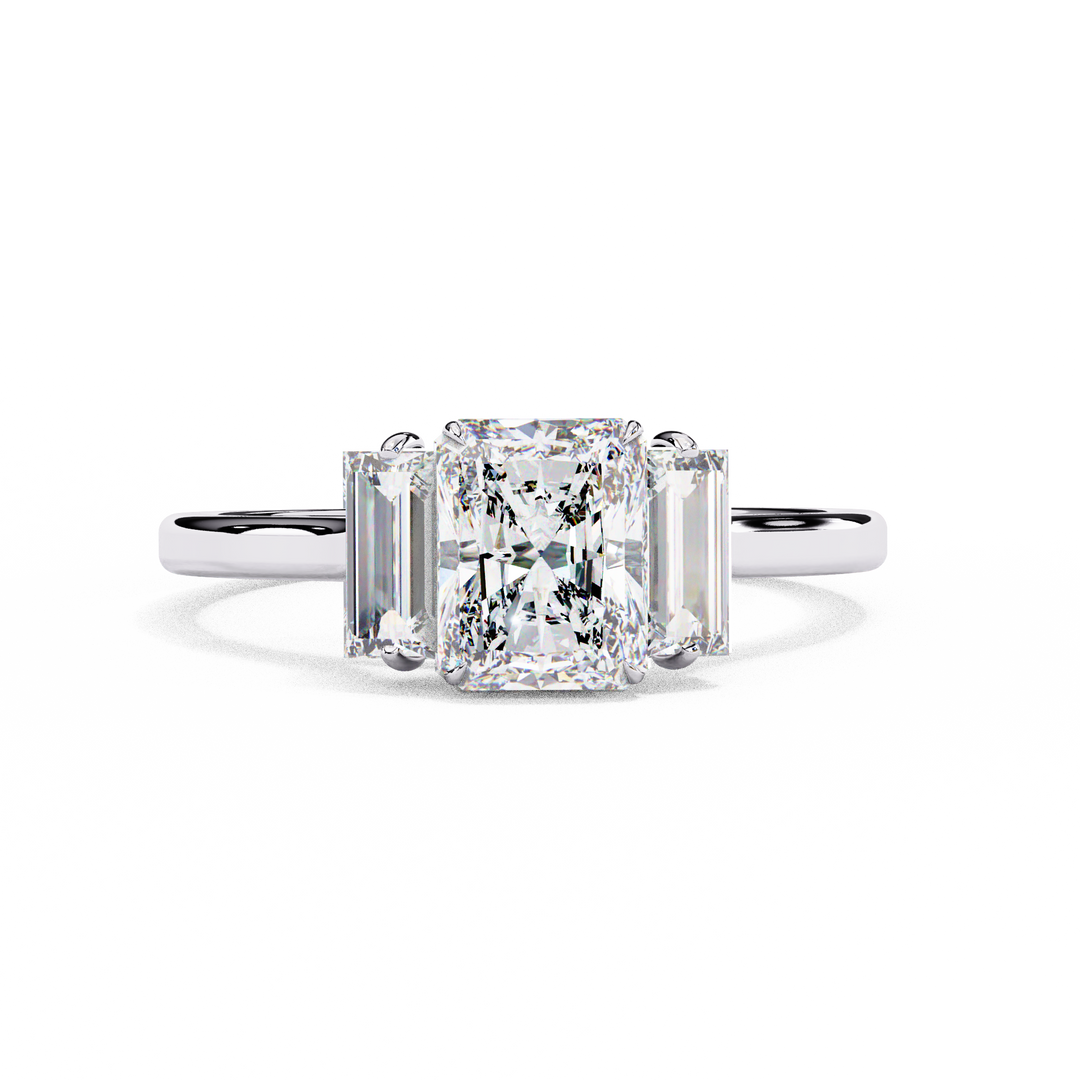 Radiant Cut Moissanite Engagement Ring with Baguette Side Stones