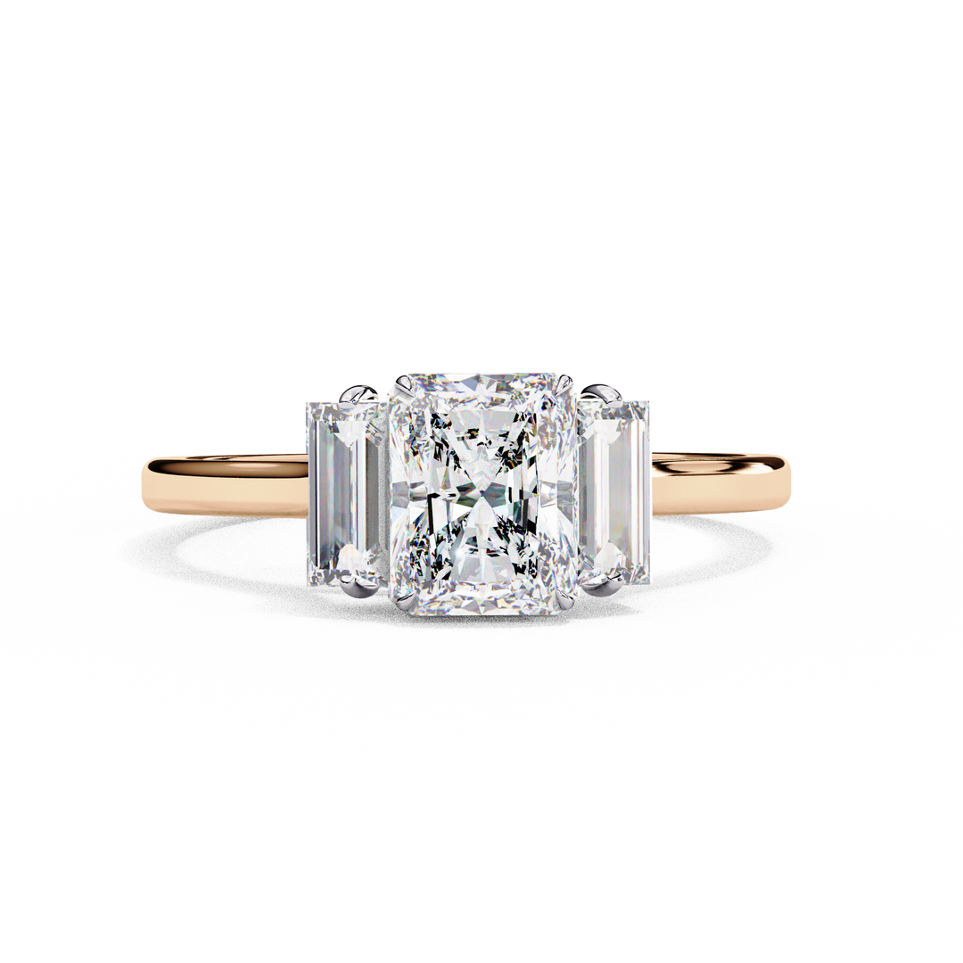 Radiant Cut Moissanite Engagement Ring with Baguette Side Stones