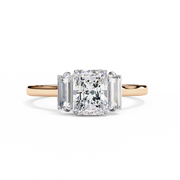 Radiant Cut Lab Grown Diamond Engagement Ring with Baguette Side Stones