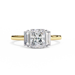 Load image into Gallery viewer, Radiant Cut Moissanite Engagement Ring with Baguette Side Stones
