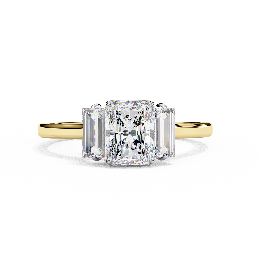 Radiant Cut Moissanite Engagement Ring with Baguette Side Stones