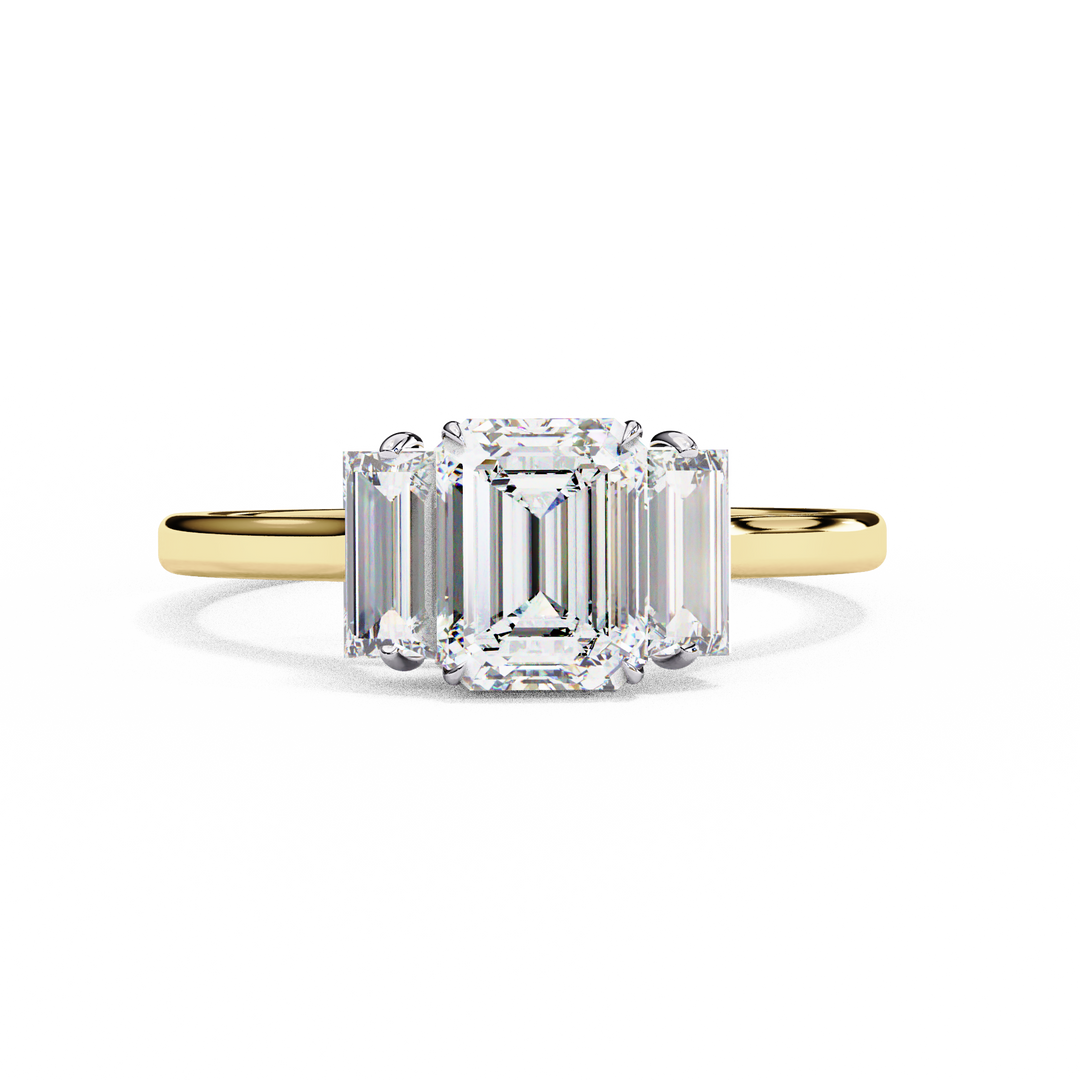 Emerald Cut Lab Grown Diamond Engagement Ring | Baguette Side Stones