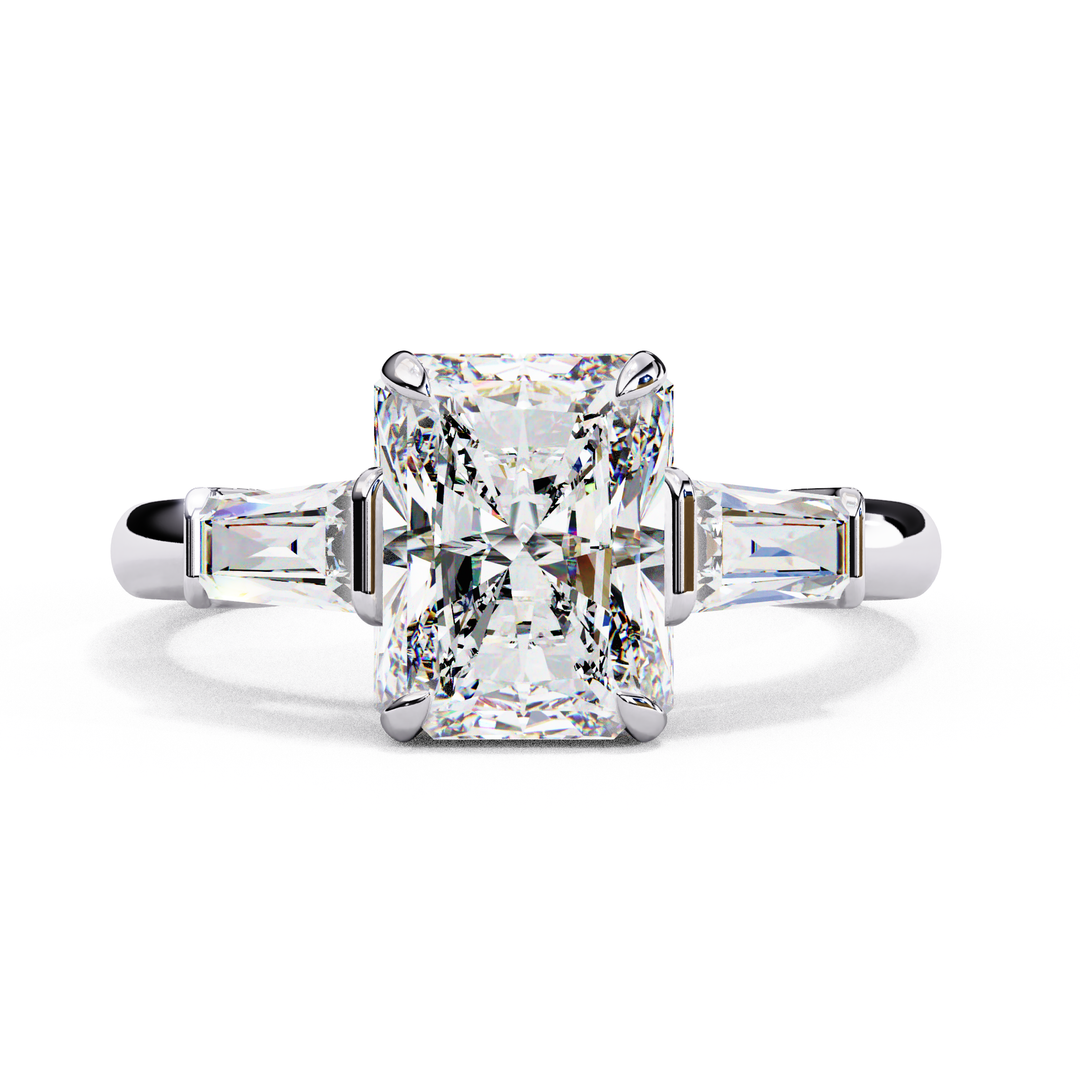 Radiant Cut Moissanite Engagement Ring with Baguette Side Stones
