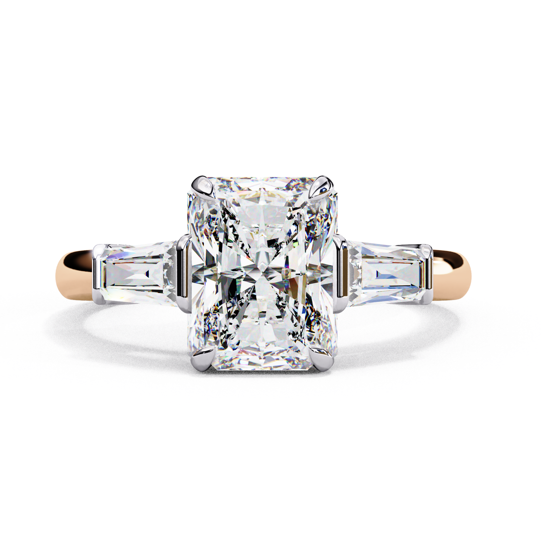 Radiant Cut Moissanite Engagement Ring with Baguette Side Stones