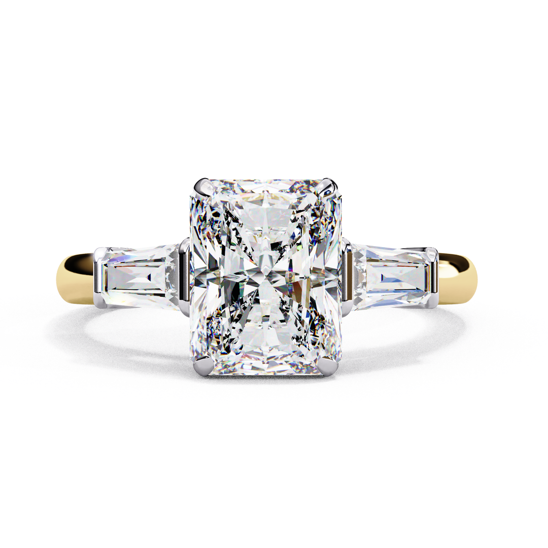 Radiant Cut Moissanite Engagement Ring with Baguette Side Stones